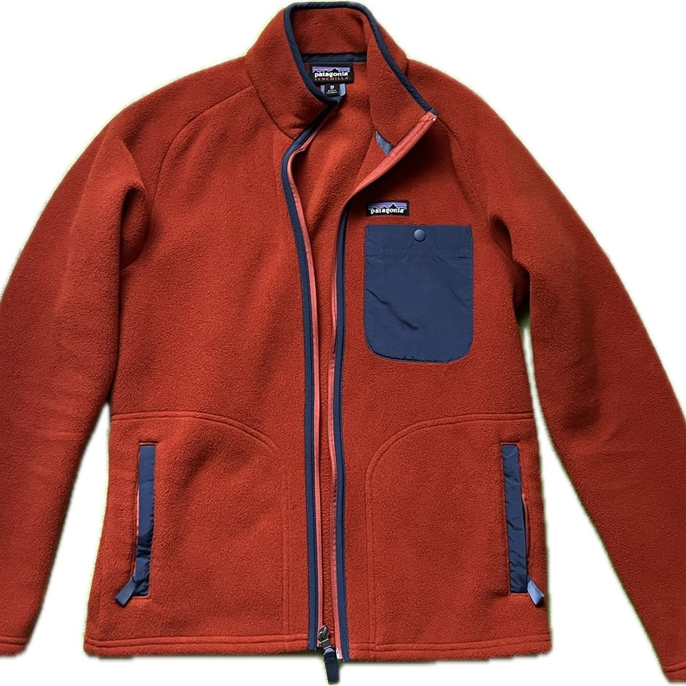 Patagonia Men's Rust w Navy Accents/Pockets Synchilla Fleece Jacket in XS